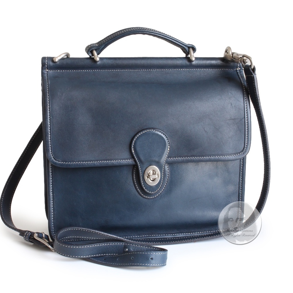 Coach Willis Bag Royal Blue Leather Silver HW Contrast Stitching 2005 HTF #9927